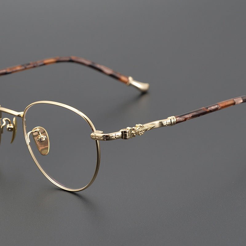Vintage Round Eyeglasses – Gothic Cross - Inspired Full Frame Titanium Glasses | CH8207 Designer Unisex Eyewear - HP eyeglasses