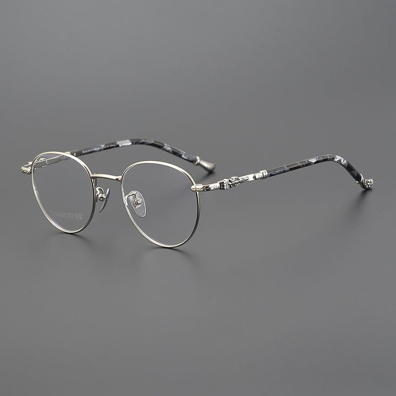 Vintage Round Eyeglasses – Gothic Cross - Inspired Full Frame Titanium Glasses | CH8207 Designer Unisex Eyewear - HP eyeglasses