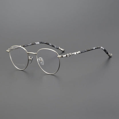 Vintage Round Eyeglasses – Gothic Cross - Inspired Full Frame Titanium Glasses | CH8207 Designer Unisex Eyewear - HP eyeglasses