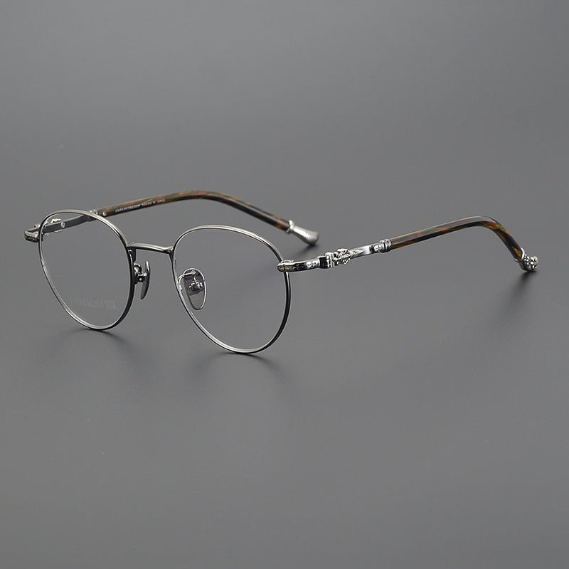 Vintage Round Eyeglasses – Gothic Cross - Inspired Full Frame Titanium Glasses | CH8207 Designer Unisex Eyewear - HP eyeglasses