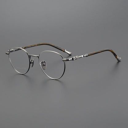 Vintage Round Eyeglasses – Gothic Cross - Inspired Full Frame Titanium Glasses | CH8207 Designer Unisex Eyewear - HP eyeglasses