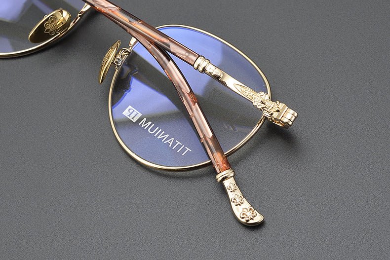 Vintage Round Eyeglasses – Gothic Cross - Inspired Full Frame Titanium Glasses | CH8207 Designer Unisex Eyewear - HP eyeglasses