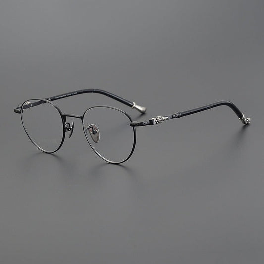 Vintage Round Eyeglasses – Gothic Cross - Inspired Full Frame Titanium Glasses | CH8207 Designer Unisex Eyewear - HP eyeglasses