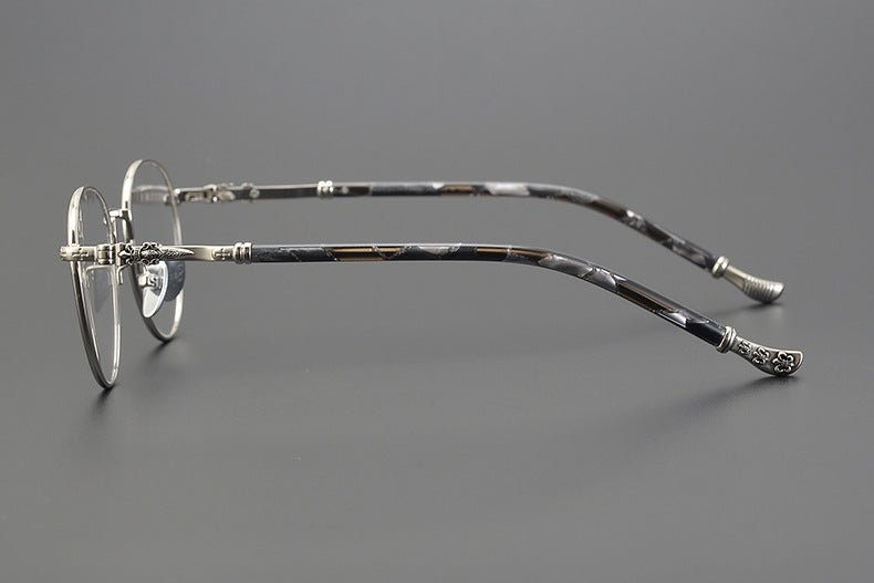 Vintage Round Eyeglasses – Gothic Cross - Inspired Full Frame Titanium Glasses | CH8207 Designer Unisex Eyewear - HP eyeglasses