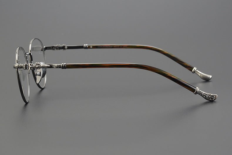 Vintage Round Eyeglasses – Gothic Cross - Inspired Full Frame Titanium Glasses | CH8207 Designer Unisex Eyewear - HP eyeglasses