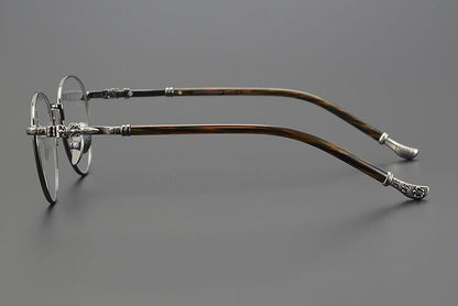 Vintage Round Eyeglasses – Gothic Cross - Inspired Full Frame Titanium Glasses | CH8207 Designer Unisex Eyewear - HP eyeglasses