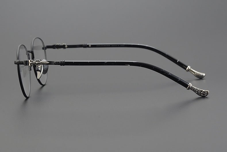 Vintage Round Eyeglasses – Gothic Cross - Inspired Full Frame Titanium Glasses | CH8207 Designer Unisex Eyewear - HP eyeglasses