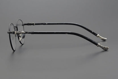 Vintage Round Eyeglasses – Gothic Cross - Inspired Full Frame Titanium Glasses | CH8207 Designer Unisex Eyewear - HP eyeglasses
