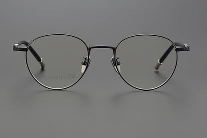 Vintage Round Eyeglasses – Gothic Cross - Inspired Full Frame Titanium Glasses | CH8207 Designer Unisex Eyewear - HP eyeglasses