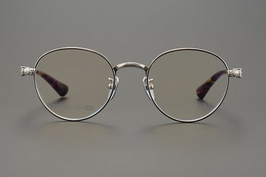 Vintage Round Eyeglasses with Cross Engraving | Pure Titanium Chrome Hearts - Inspired Frame – Unisex Design - HP eyeglasses