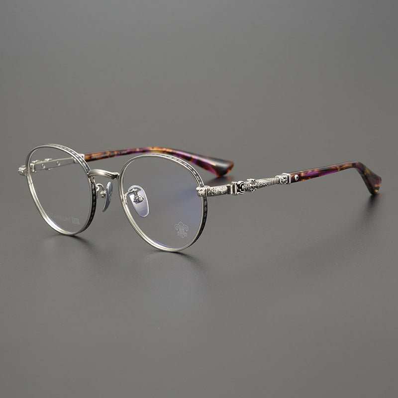 Vintage Round Eyeglasses with Cross Engraving | Pure Titanium Chrome Hearts - Inspired Frame – Unisex Design - HP eyeglasses