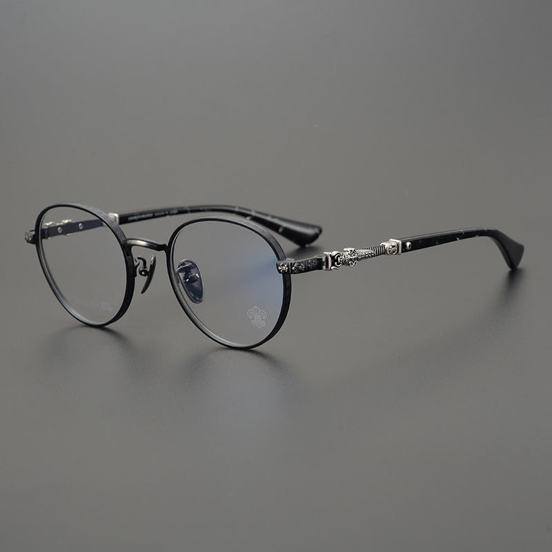 Vintage Round Eyeglasses with Cross Engraving | Pure Titanium Chrome Hearts - Inspired Frame – Unisex Design - HP eyeglasses