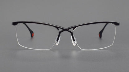 ZY - 222 Okuyama Same Style Titanium Semi - Rimless Glasses – Lightweight Business Eyewear with Hollow Design, Half Frame Prescription Ready - HP eyeglasses