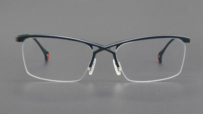 ZY - 222 Okuyama Same Style Titanium Semi - Rimless Glasses – Lightweight Business Eyewear with Hollow Design, Half Frame Prescription Ready - HP eyeglasses